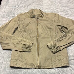 Eddie Bauer Olive Green Jacket, Pockets, Gold Zipper, Size M